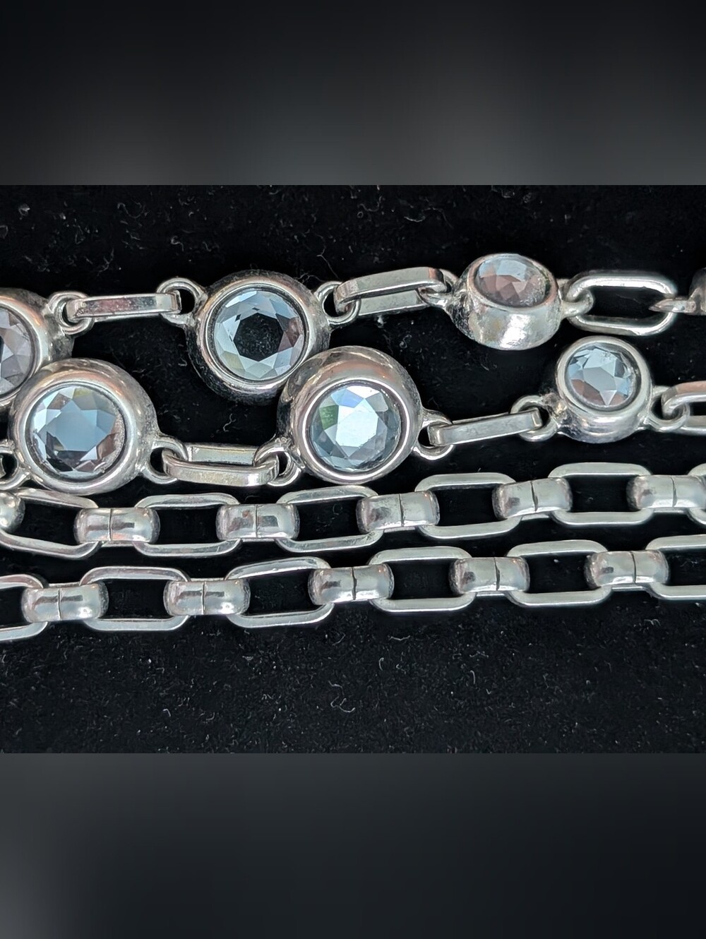 Coldwater Creek Silver Tone With Grey/Smoky Blue Rhinestone Station Necklace - Picture 8 of 11